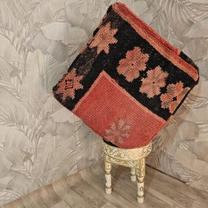Moroccan Kilim Pouf: Vintage Beni Ourain Ottoman, Meditation Cushion