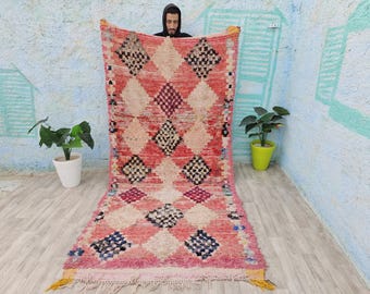 Chic Boucherouite Rug, Unique Boucherouite Rug, Handmade Wool Rug, Morocco Vintage Rug, Old Moroccan Rug,