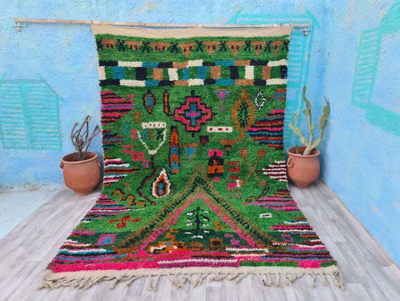 グリーン・ブジャード・ラグ：カスタム・モロッコ・ベルベルウール