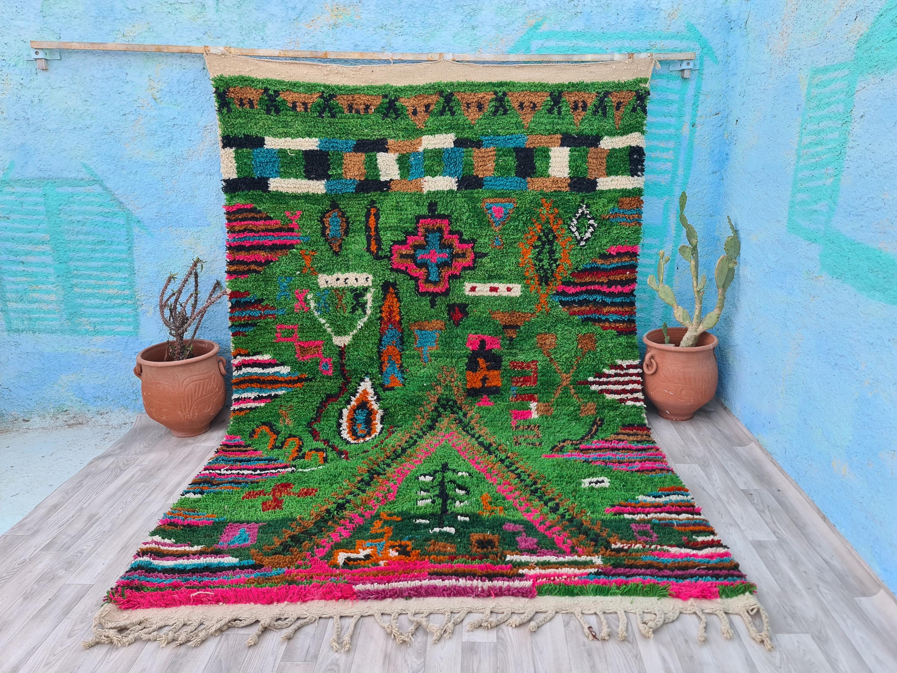 グリーン・ブジャード・ラグ：カスタム・モロッコ・ベルベルウール