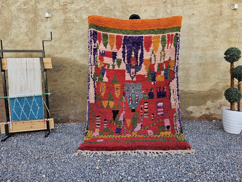 Colorful Moroccan Boucherouite Rug - Abstract Pink and Red Berber Area ...