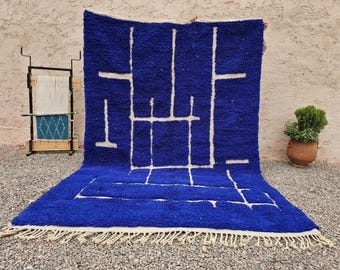 Blue Moroccan Wool Rug – Handwoven Berber Design