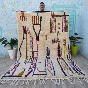 Handmade Wool Berber Rug: Colorful Moroccan Boujaad Rug
