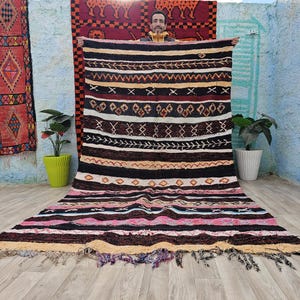 PRETTY KILIM RUG - Handmade Rug - Moroccan Rug -Flatweave Rug- Black & brown Rug- Geometric Rug- Dhurrie Berber Rug- Area Rug- Handwoven Rug