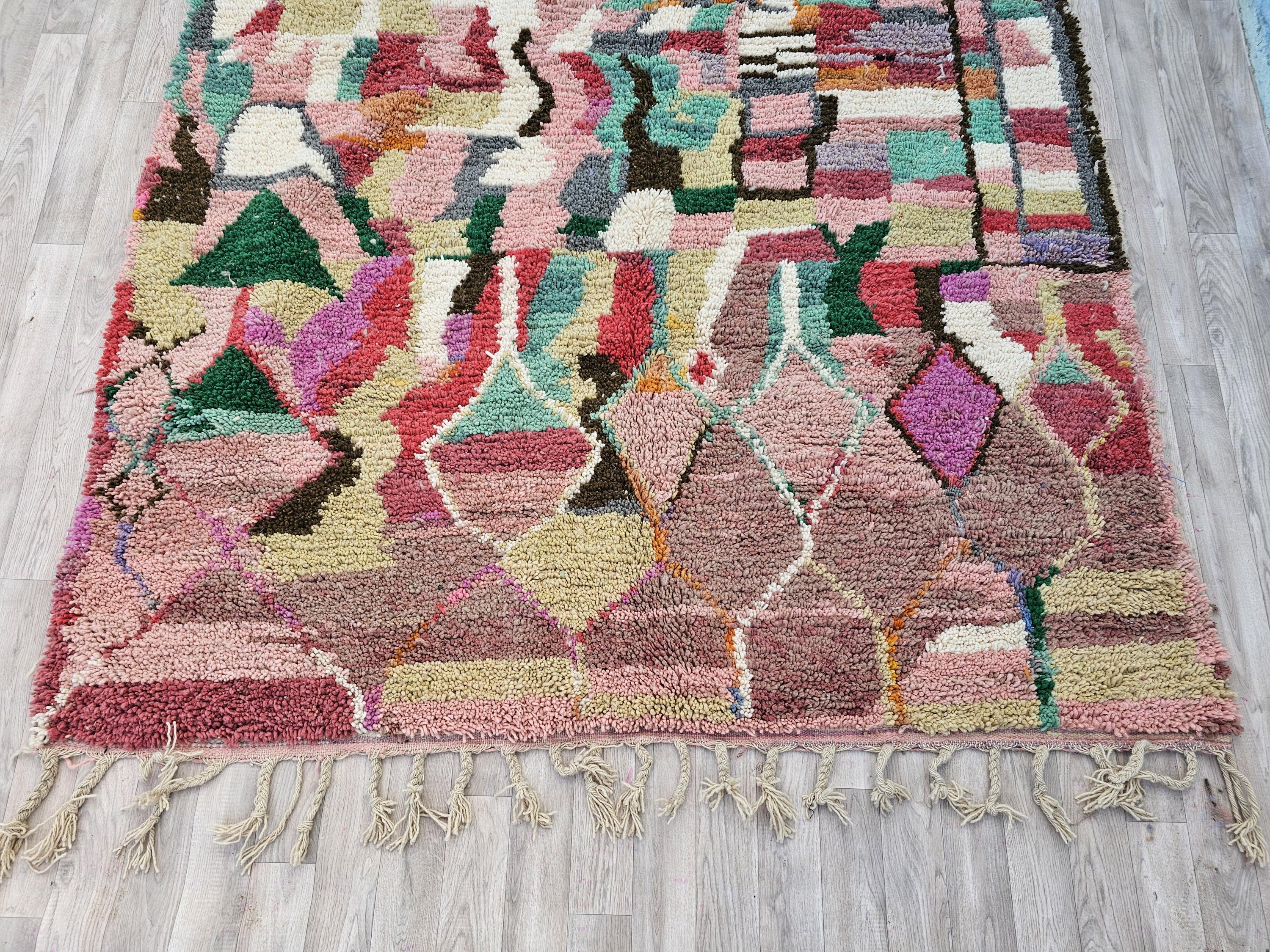 モロッコウールラグ 手織り 多色 カラフル アジラルラグ154x212cm