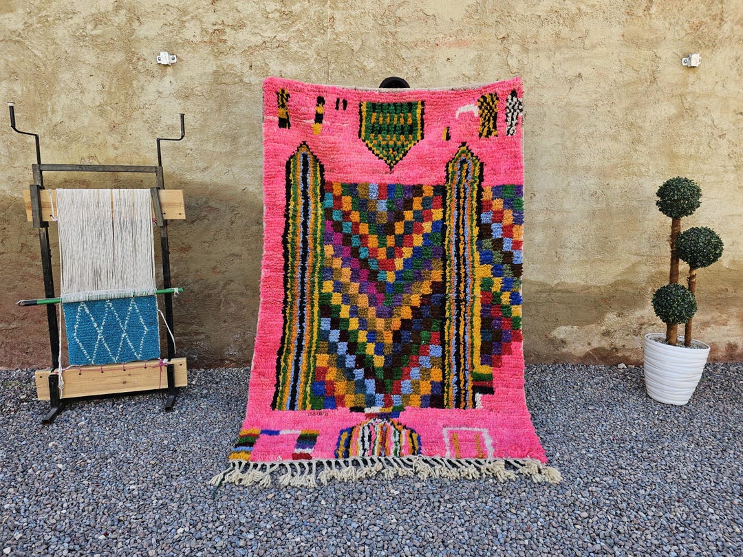 Pink Arabic Rug Handmade Pink Rug,checkered Pink Rug,azilal Rug Wool,style Moroccan Rug ...
