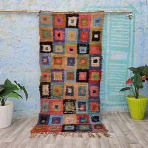 Vintage Moroccan rug 3,4X6,7FT Gorgeous White Colorful Abstract boucherouite rug hallway rug boujaad colorful rug 104X206 CM
