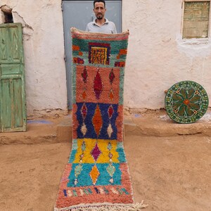 Moroccan runner rug Handmade wool rug Vintage artTapis berbere beni ourain Contemporary shaggy rug Modern handwoven rug Home interior decor