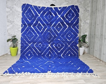 Blue Moroccan Shag Rug: Checkered Berber Wool Rug