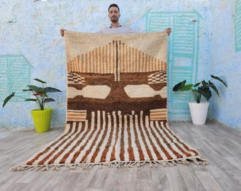 Alfombra bereber Beni Ourain tejida a mano, lana marroquí, estilo Azilal marrón