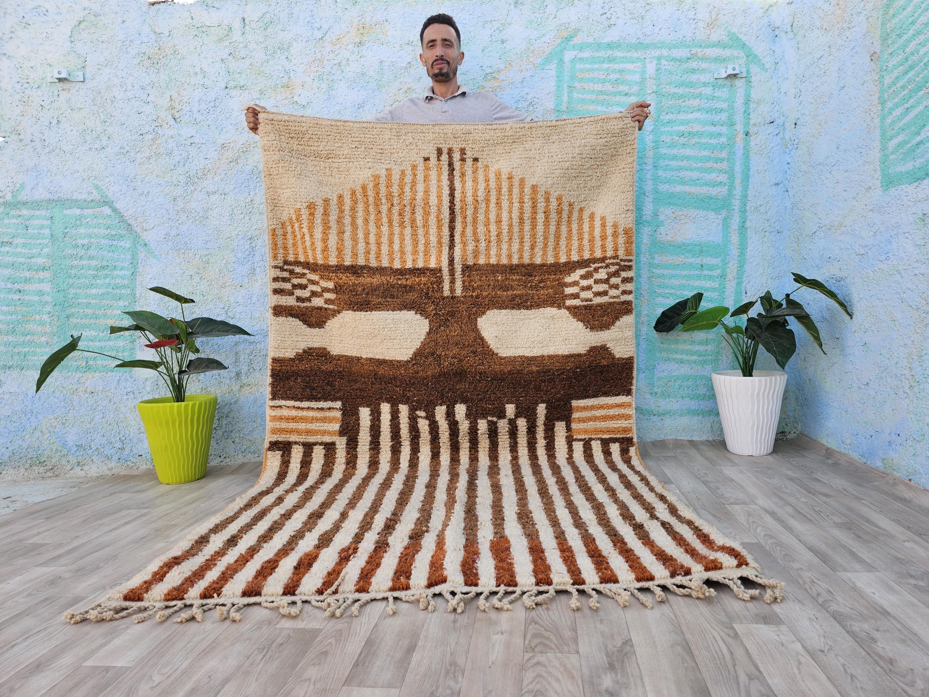 Handwoven Beni Ourain Berber Rug, Moroccan Wool, Brown Azilal Style - Etsy
