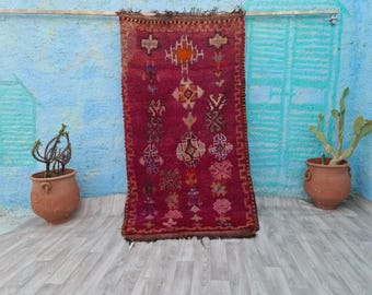 3,8x7 ft Berber Azilal Rug-Authentic Moroccan Runner Rug-Azilal Runner Rug-Azilal Colored Rug-Small Rug For Bedroom-Vintage Striped Runner R