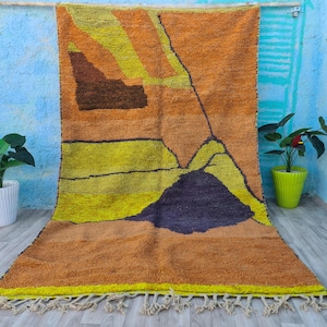 Tapis géométrique coloré-Tapis multicolore fait main-Tapis bohèmeシックで居心地の良い、Tapis tissé à la main-Tapis abstraits en laine Boujaad