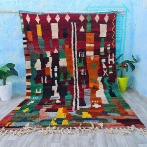 Tapis géométrique coloréTapis multicolore fait main-Tapis bohèmeシックで居心地の良い、Tapis tissé à la main-Tapis abstraits en laine Boujaad 8X12