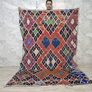5x7,6フィートのブチャロイットラグ、ヴィンテージ、本物の手作りモロッコベルベル、160 x 233 CM