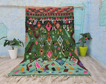 Handmade Green Moroccan Rug: Colorful Wool Berber Carpet