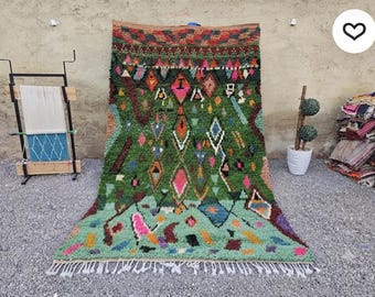 Handmade Green Moroccan Rug: Colorful Wool Berber Carpet