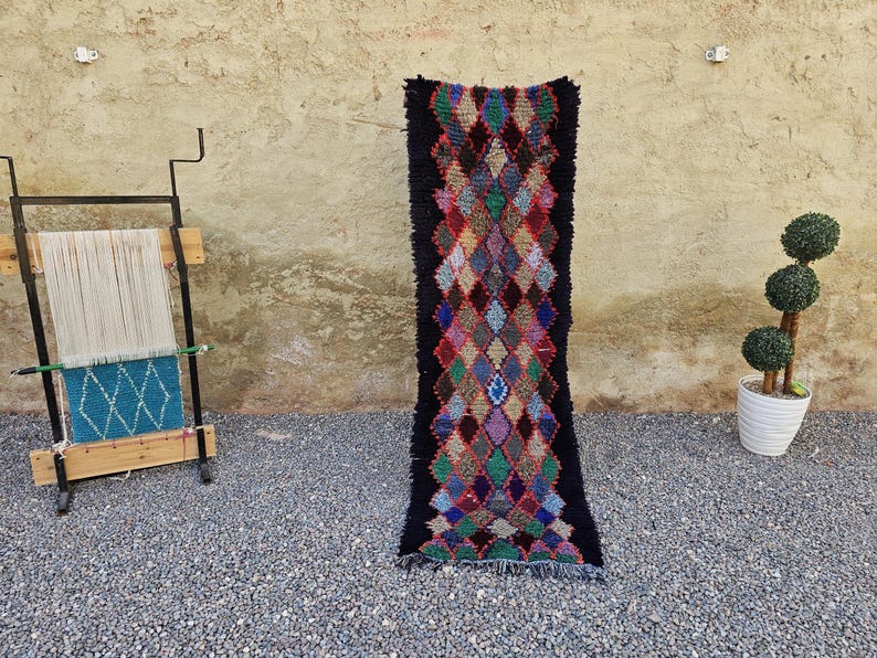 Colorful Moroccan Runner Rug, Handmade Boucherouite Carpet, 204x69 Cm ...