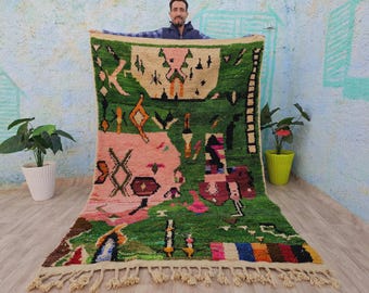 Handmade Boujaad Wool Rug: Multicolored Moroccan Berber Carpet