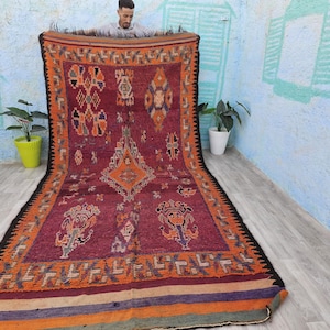 Vintage Moroccan Rug, Cream berber Rug,vintage sbaai 6X12 FT, 184X380 CM