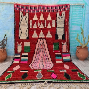 MOROCCAN WOOL CARPET-Red Moroccan Rug-Kitchen Runner Rug-Large Custom Rug-Gorgeous Beni Ourain Rug -Custom Moroccan Rug-Tribal berber Rug