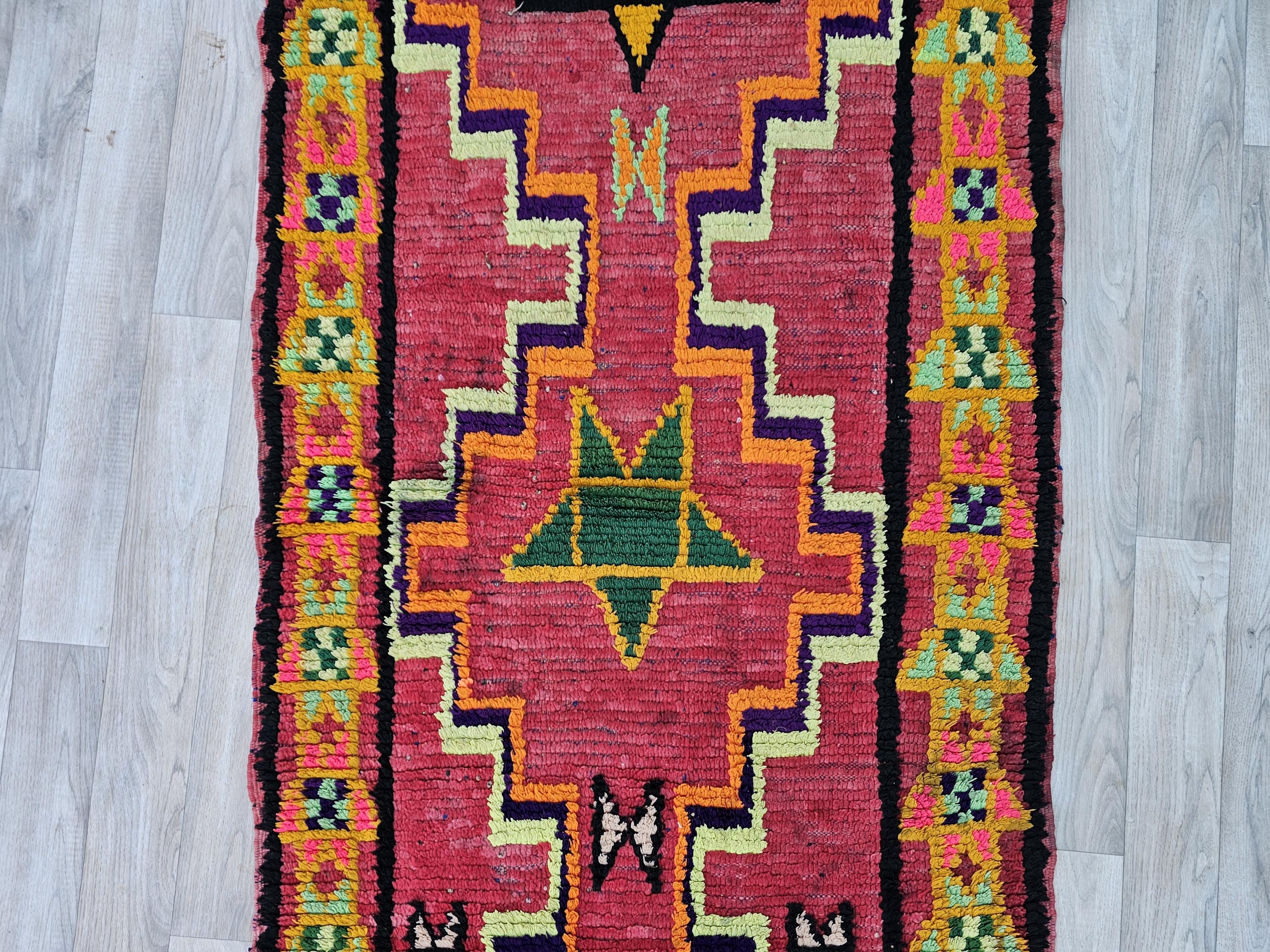 ヴィンテージ モロッコ ランナー ラグ: ウール & コットン ブジャード