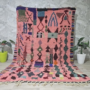 moroccan rug 8x10,area rug 5x7,woven rug,colorful rugs,Beni Ourain Rug,pink moroccan rug,pink And Beige Rug,wool shaggy rug,pink wool rug
