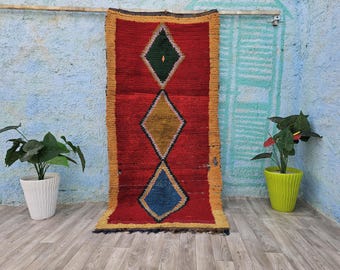 Tappeto marocchino vintage: tappeto geometrico in lana tessuto a mano (3,3x6,7 piedi)
