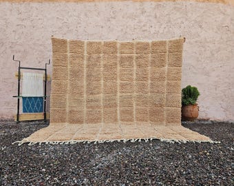 Handgewebter Beige Woll Berber Teppich, Moderner Marokkanischer Teppich