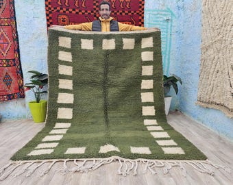Custom Green Moroccan Rug: Handmade Berber Wool Area Rug