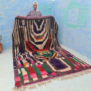 Tapis vintage marocain coloré Boujaad, motifs abstraits tissés à la