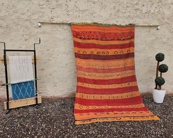Azilal Berber Rug: Colorful Boho Kilim, Mid-Century Modern (4.4x7.7 ft)