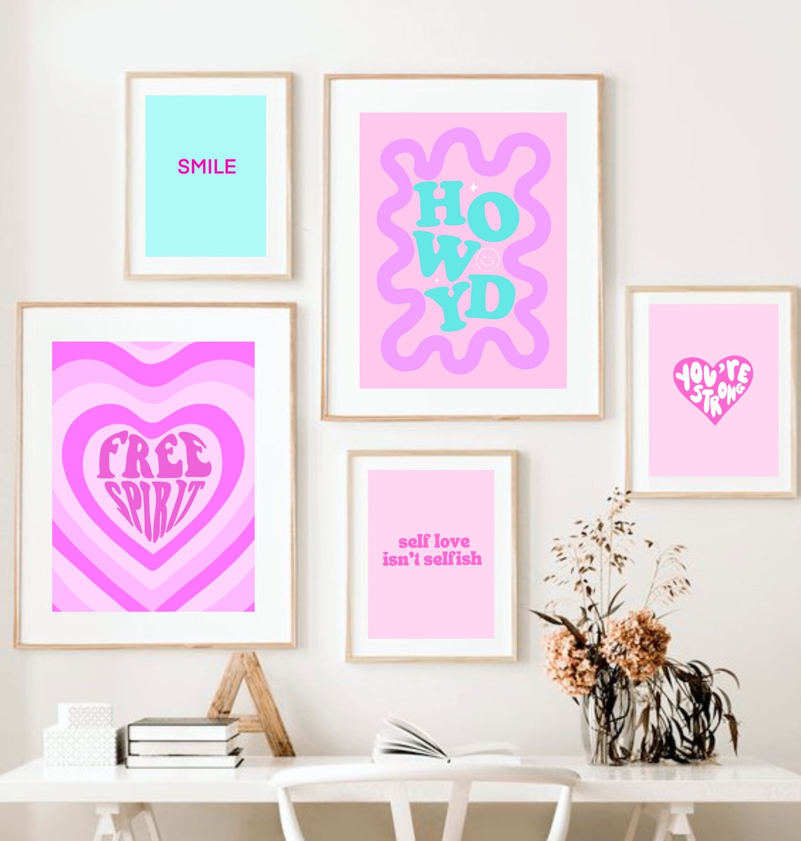 Y2K Wall Art Set Happy 6 Colorful Poster Set Kids Room Wall - Etsy