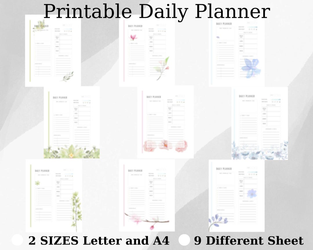 Daily Planner Bundle Printable | Floral Watercolor Planners Set | Blue ...