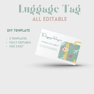 Editable Luggage Tag Template. Travel Itinerary. Digital Editable Suitcase Tag. Instant Download. Bag Tag Template. Canva Editable. Summer.