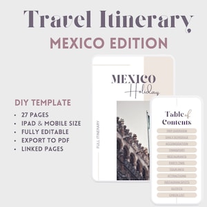 Mexico Holiday Travel Itinerary Mobile & iPad Template. Digital Editable Travel Planner. Canva Trip Organizer. Mexican Guide Checklist