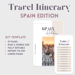 Spanien Urlaub Reiseplan für Mobile & iPad Vorlage. Digital bearbeitbarer Reiseplaner. Canvas Reise-Organizer. Spanien Urlaubsführer Checkliste