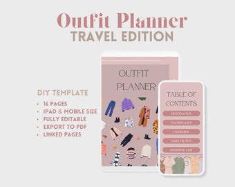 Pianificatore di outfit per i viaggi. Pianificazione dell'outfit del modello Canva. Modello digitale per dispositivi mobili e iPad. Download istantaneo. Armadio. Itinerario di viaggio