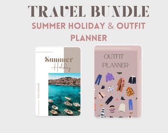 Bundel zomerreisroute en outfitplanner. Mobiele iPad-sjabloon. Digitale bewerkbare reisplanner. Reisorganisator. Vakantie Gids