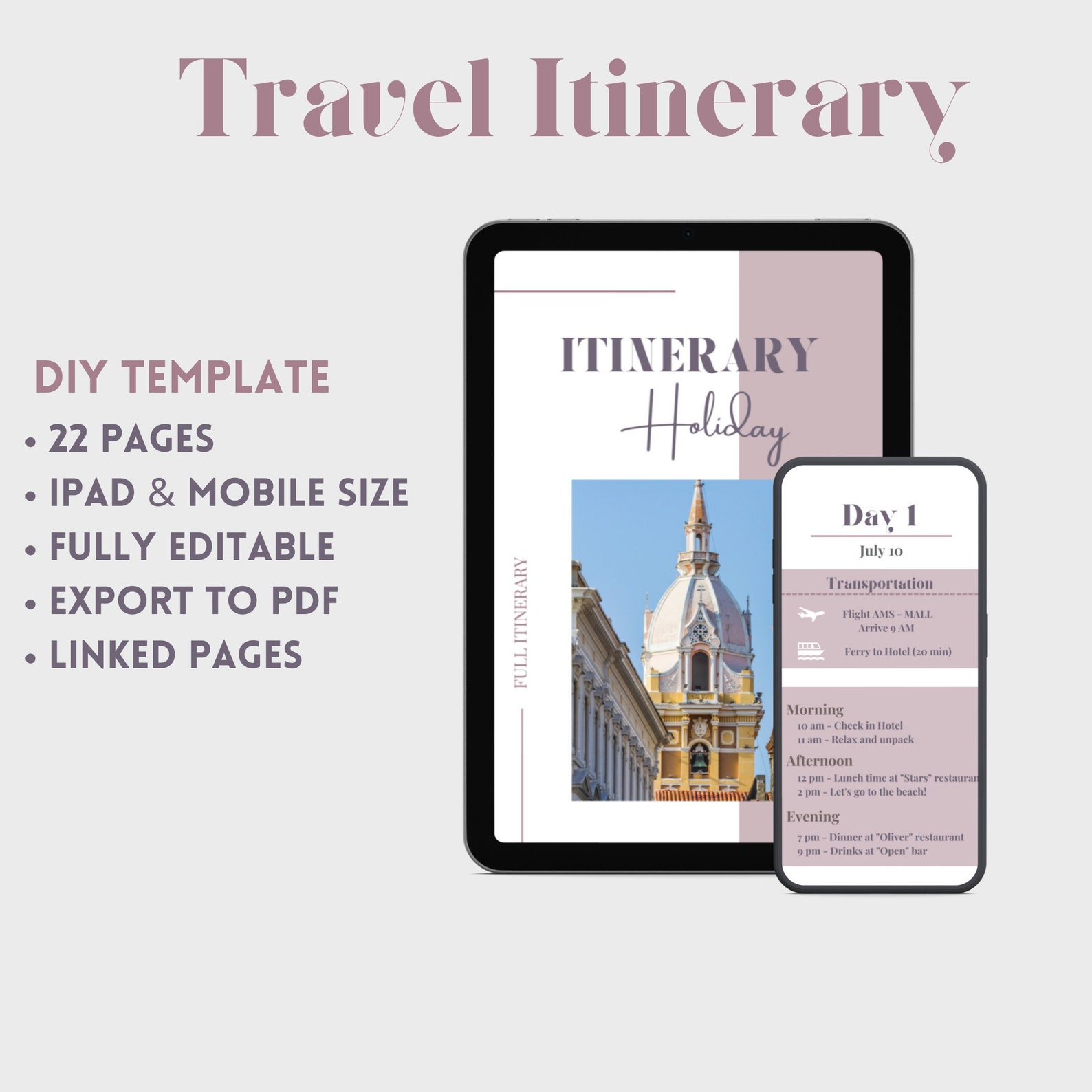Editable Holiday Travel Itinerary Mobile & Ipad Template. - Etsy