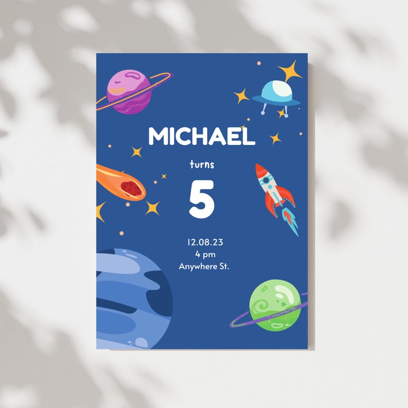 Editable Space Theme Birthday Invitation Space Template - Etsy