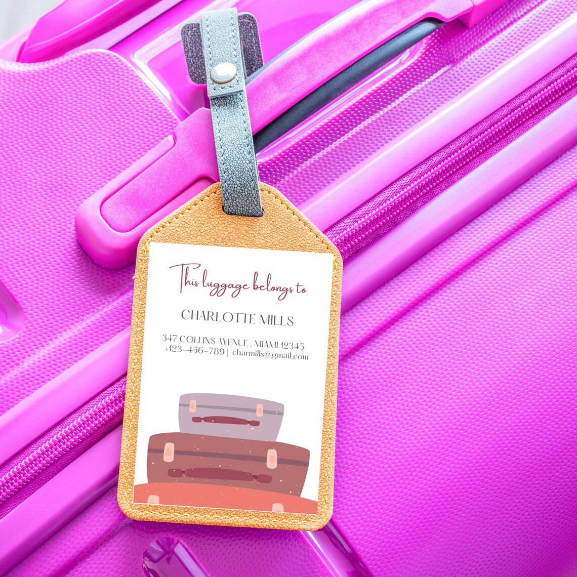 Editable Luggage Tag Template. Travel Itinerary. Digital Editable