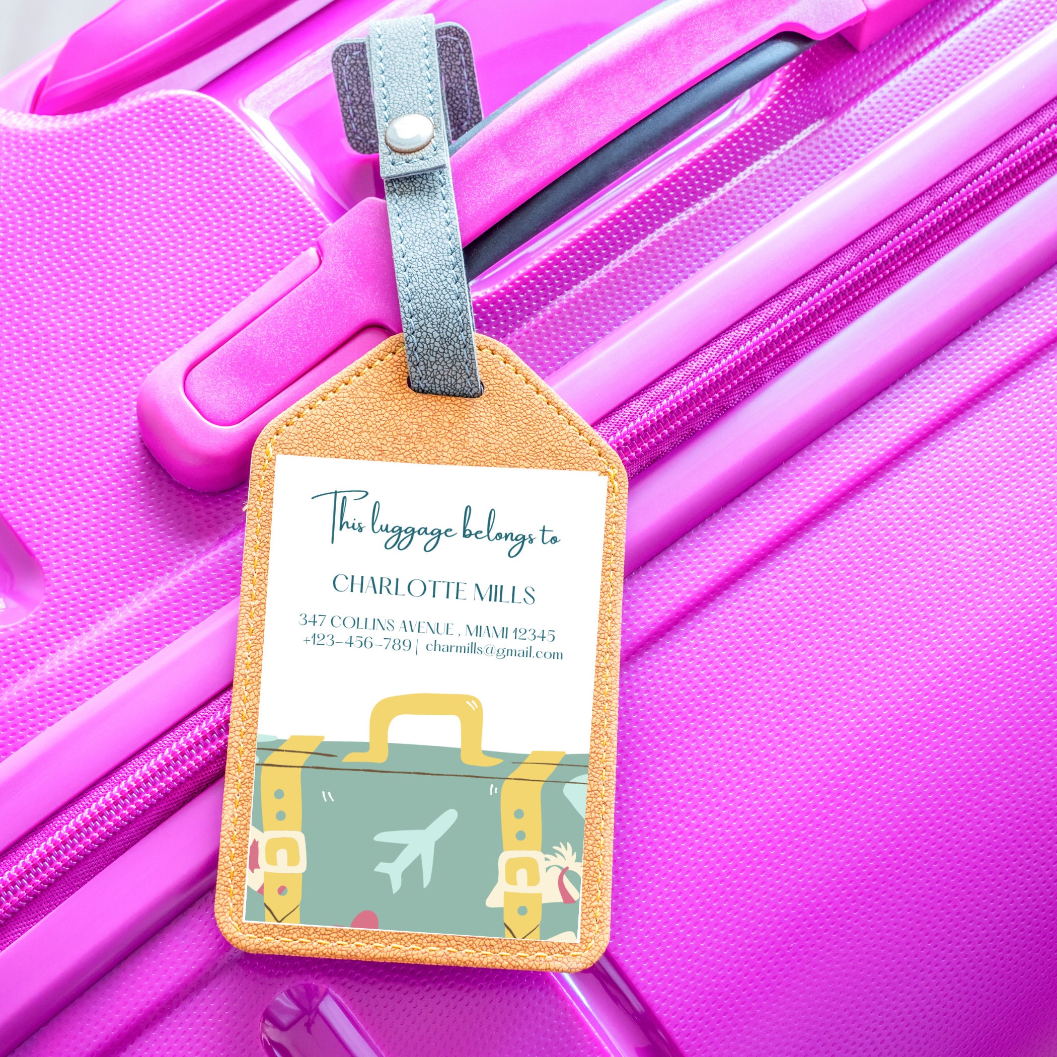 Editable Luggage Tag Template. Travel Itinerary. Digital Editable