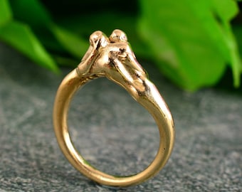 Brass Couple Ring, Love kiss Ring, Engagement Ring, Proposal Ring, Gold Lovers ring. Promise ring, Handmade ring, Dainty ring,Statement ring
