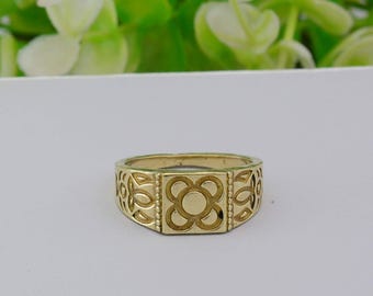 Gold Floral Signet Ring: Brass Boho Ring,
