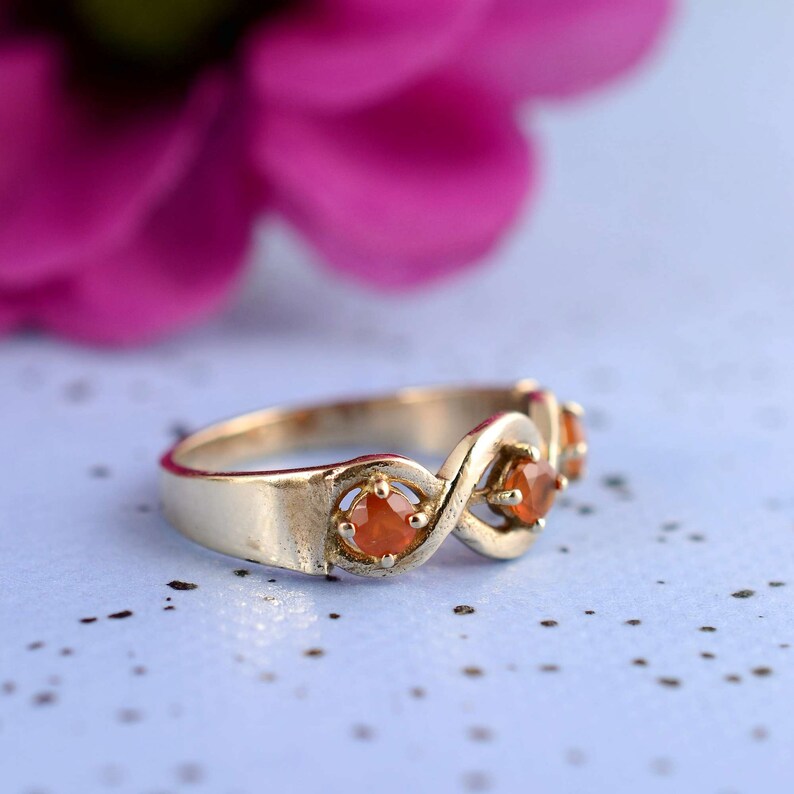 Gold Carnelian Ring, Three Stone Ring, Dainty/Minimalist Ring, Engagement Ring, Promise ring, Gemstone Ring, Gold Stacking Ring, Handmade image 2