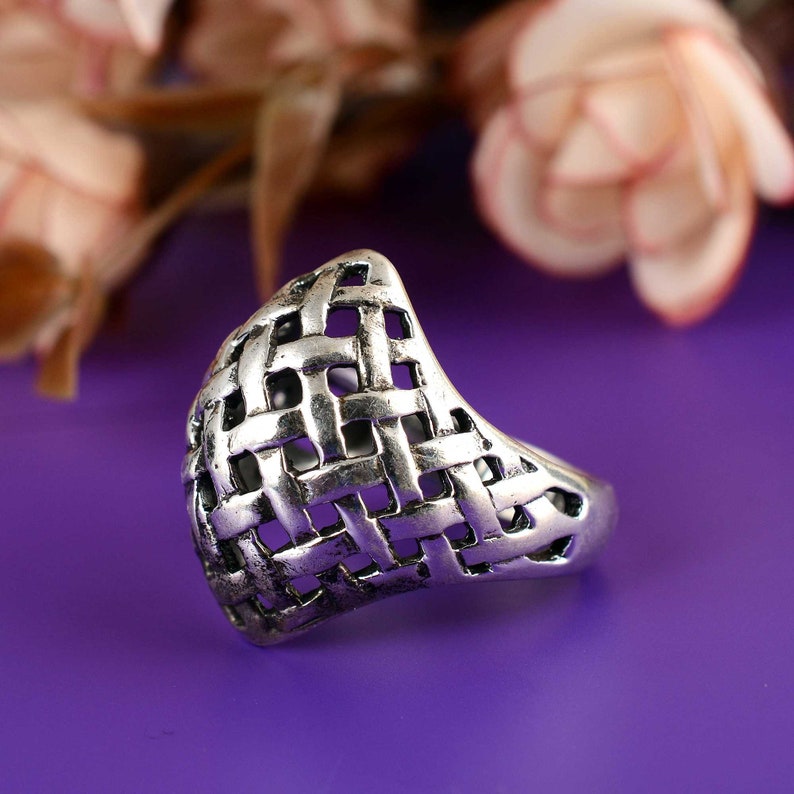 925 Sterling Silver Dome Ring, Statement Ring, Mesh Ring, Geometric Filigree Ring, Unique Ring, Designer Ring, Handmade Ring, Gift For Her, image 4