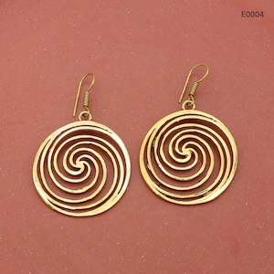 Spiral Brass Earrings: Handmade Bohemian Tribal Jewelry,