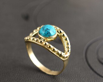 Turquoise Evil Eye Ring, Gemstone Ring, Minimalist Evil Eye ring, All Seeing Eye ring, Stacking Ring, Handmade Ring, protection ring, Unisex