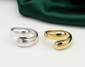 Silver Brass Bypass Ring: Modern Minimalist Thumb Ring,